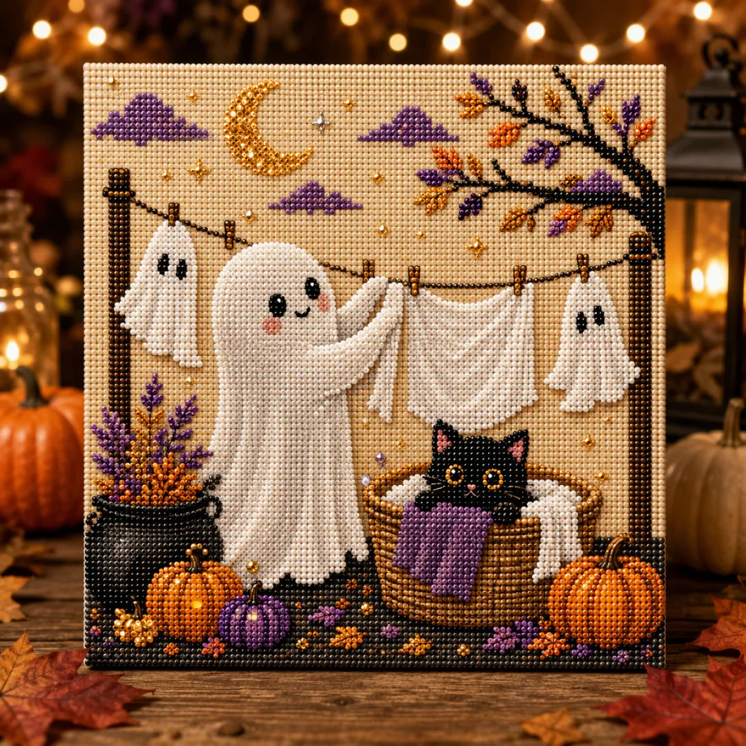 Halloween Ghost Pearl Art DIY Kit, Spooky Cute 3D Diamond-Painting Crafts