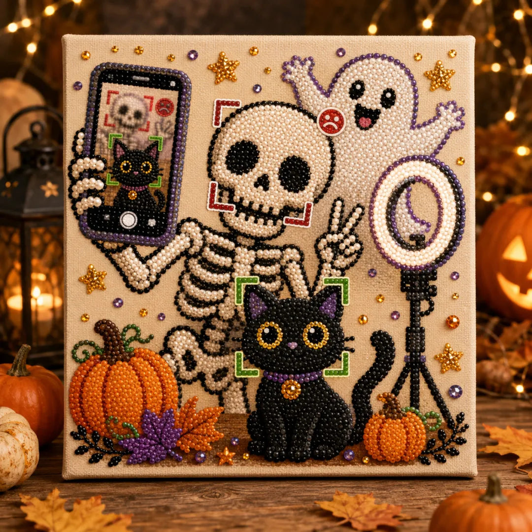 Halloween Ghost Pearl Art DIY Kit, Spooky Cute 3D Diamond-Painting Crafts