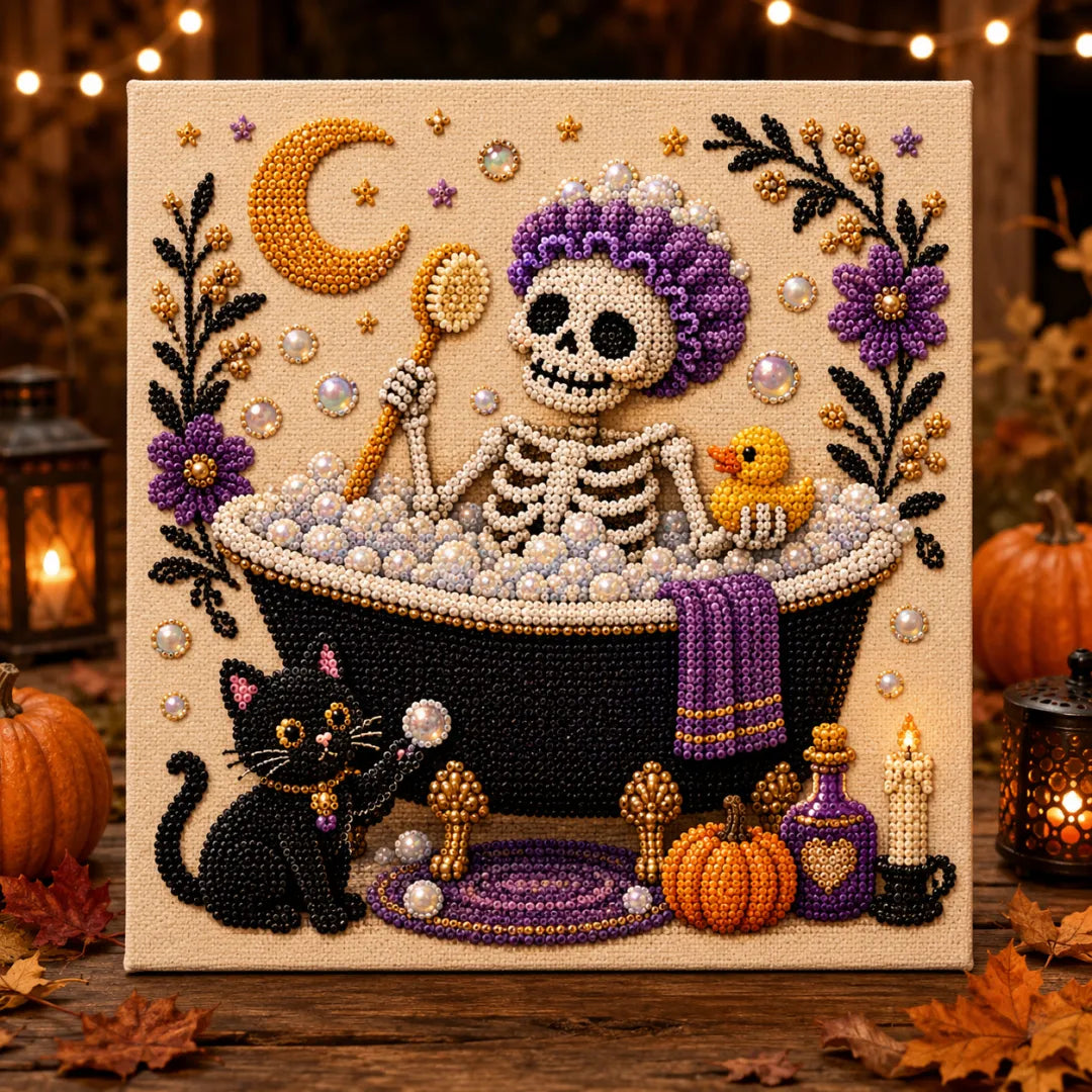 Halloween Ghost Pearl Art DIY Kit, Spooky Cute 3D Diamond-Painting Crafts
