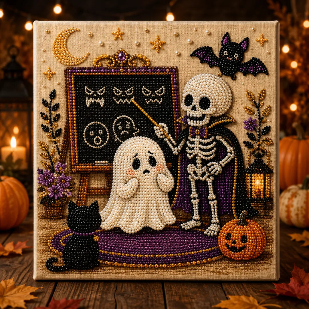 Halloween Ghost Pearl Art DIY Kit, Spooky Cute 3D Diamond-Painting Crafts
