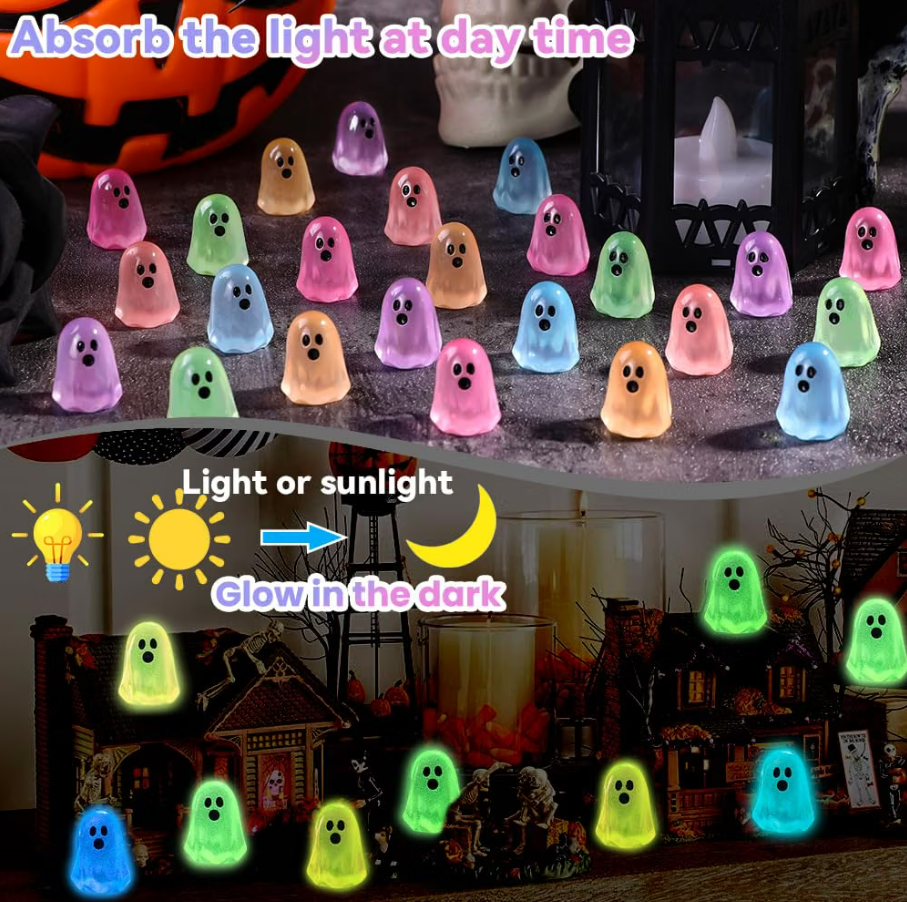 Mini Glow-in-the-Dark Ghost Figurines 👻 8-Colour Halloween Mix
