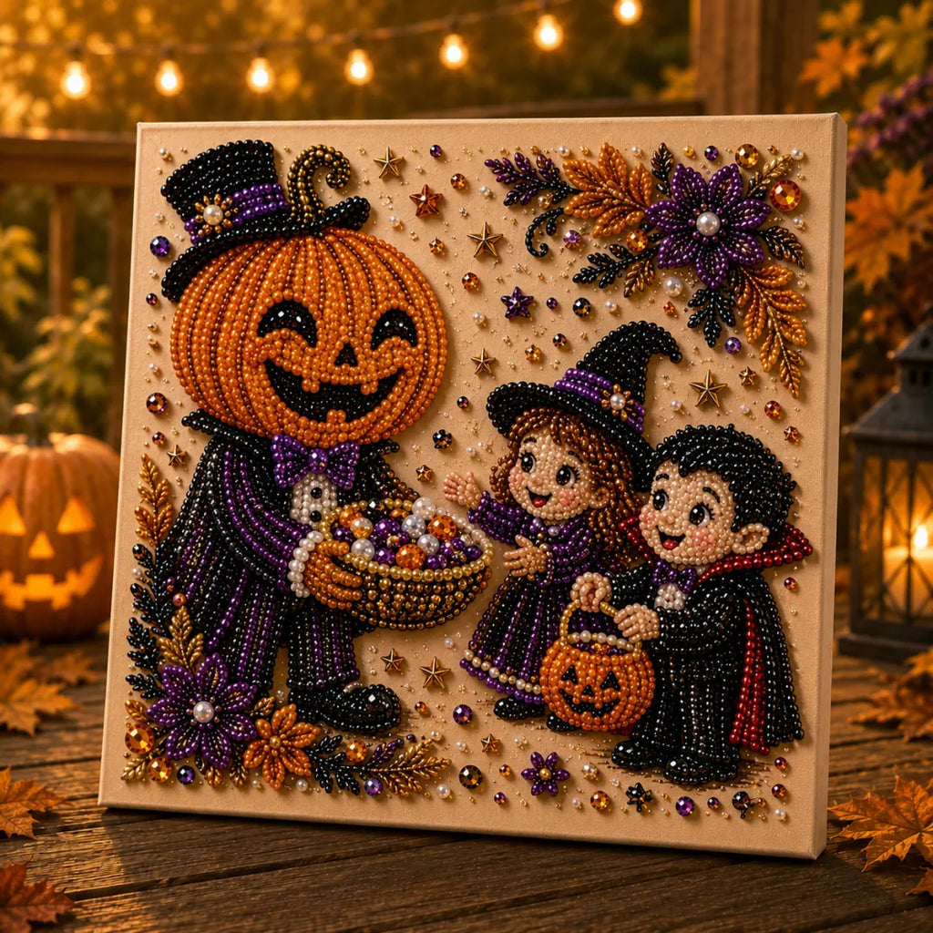 Halloween Ghost Pearl Art DIY Kit, Spooky Cute 3D Diamond-Painting Crafts