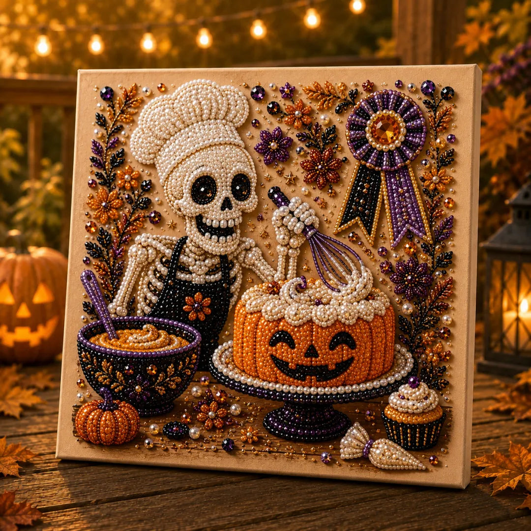 Halloween Ghost Pearl Art DIY Kit, Spooky Cute 3D Diamond-Painting Crafts