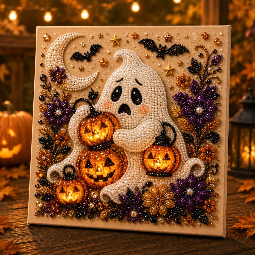Halloween Ghost Pearl Art DIY Kit, Spooky Cute 3D Diamond-Painting Crafts
