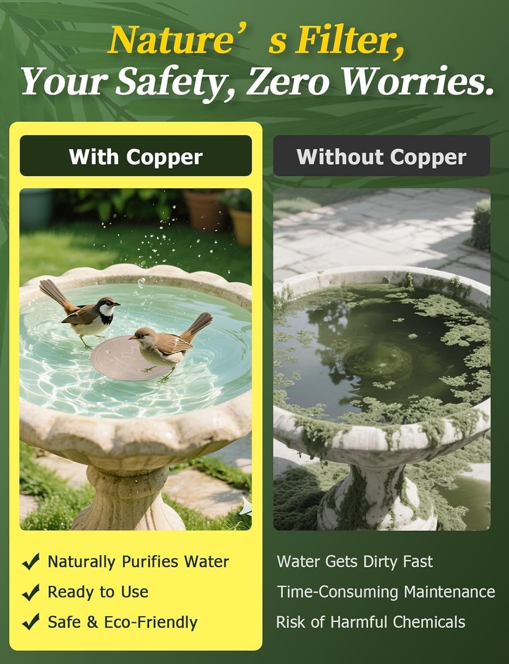 HLGOOD™  Bird Bath Copper Discs Purifies Bird Bath Water