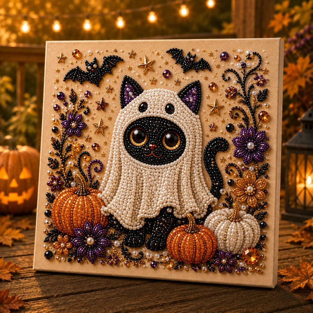 Halloween Ghost Pearl Art DIY Kit, Spooky Cute 3D Diamond-Painting Crafts