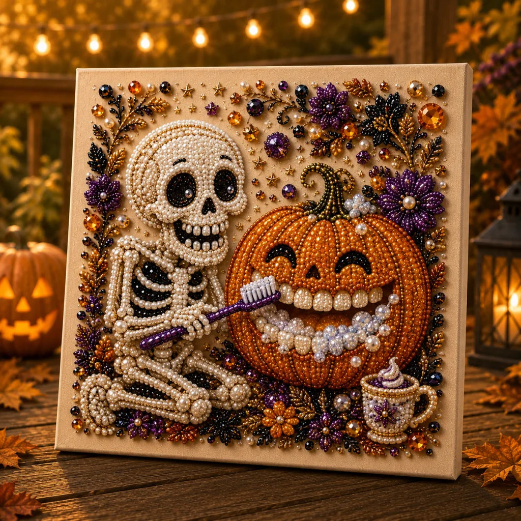 Halloween Ghost Pearl Art DIY Kit, Spooky Cute 3D Diamond-Painting Crafts