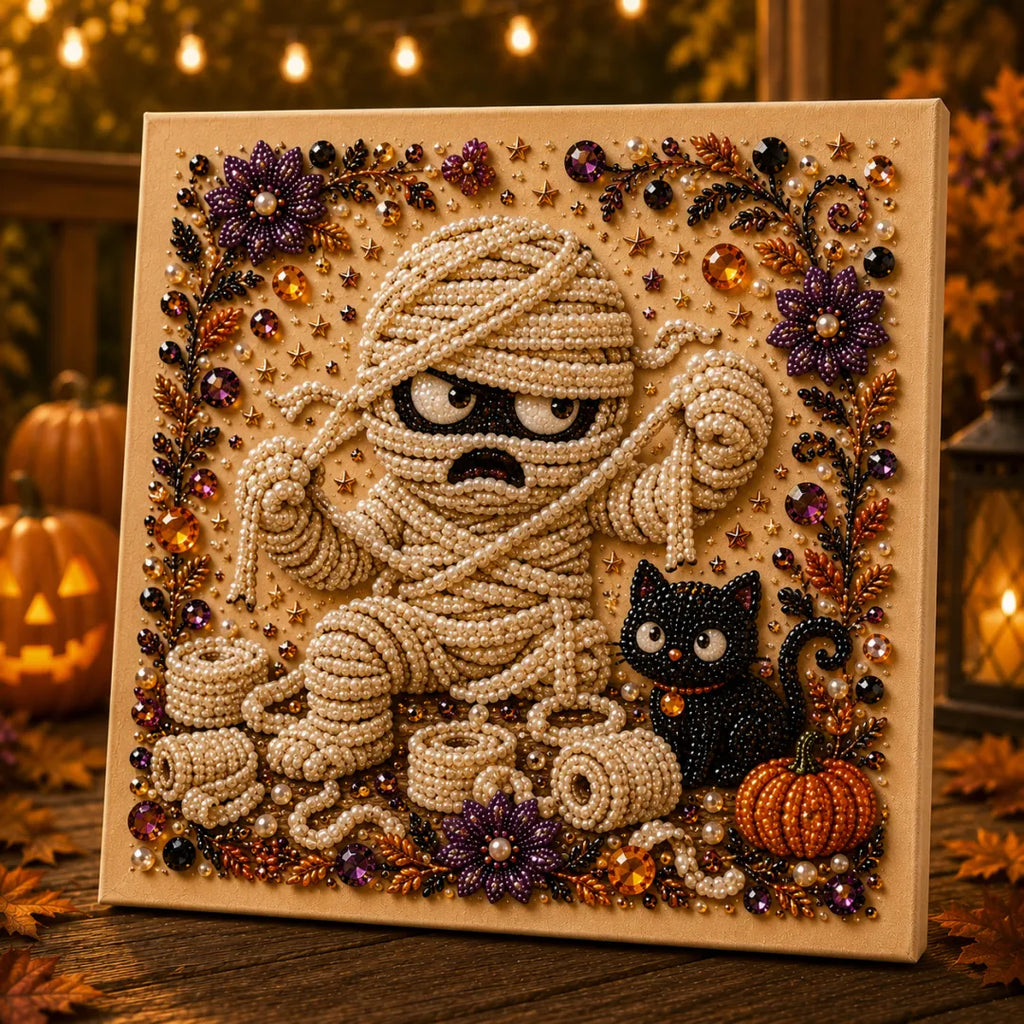 Halloween Ghost Pearl Art DIY Kit, Spooky Cute 3D Diamond-Painting Crafts