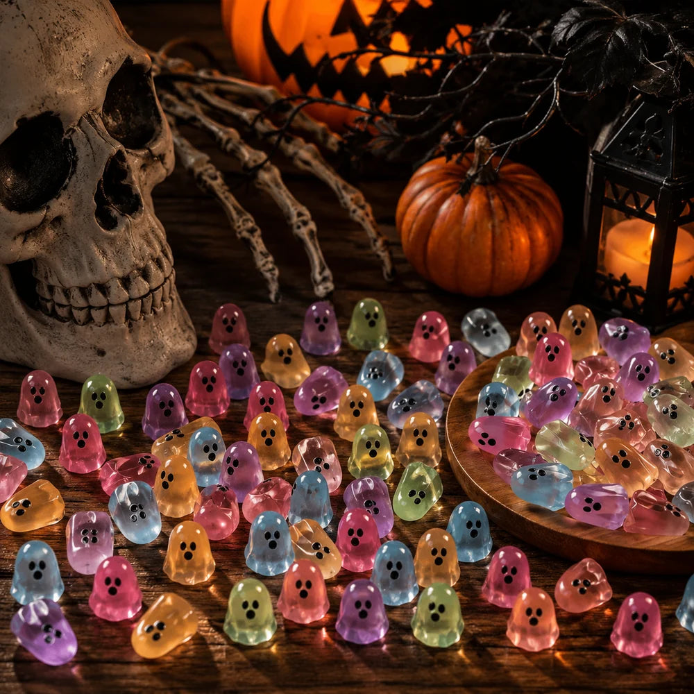 Mini Glow-in-the-Dark Ghost Figurines 👻 8-Colour Halloween Mix