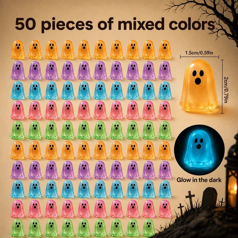 Mini Glow-in-the-Dark Ghost Figurines 👻 8-Colour Halloween Mix